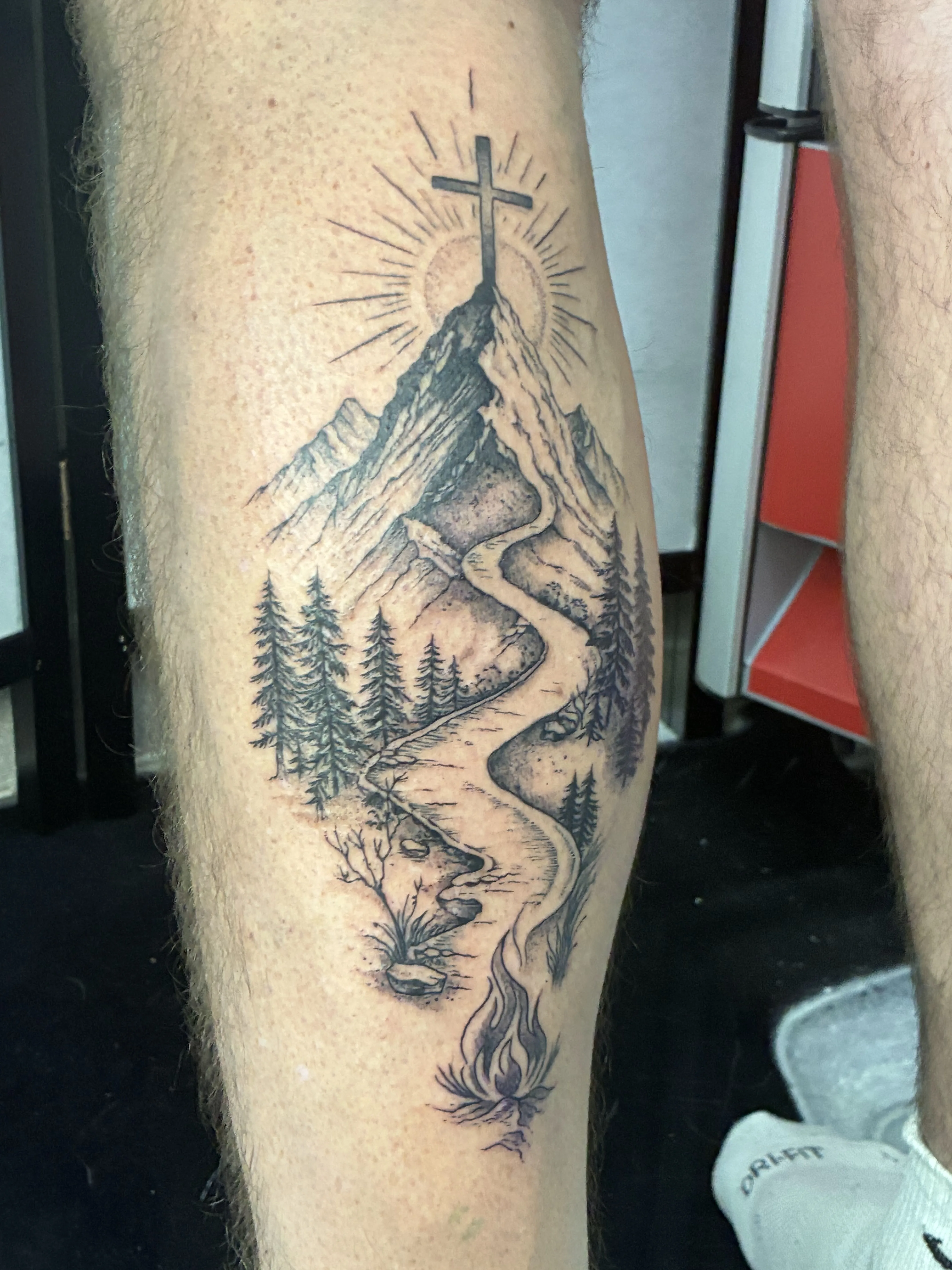 Mountain and cross landscape calf piece, second angle